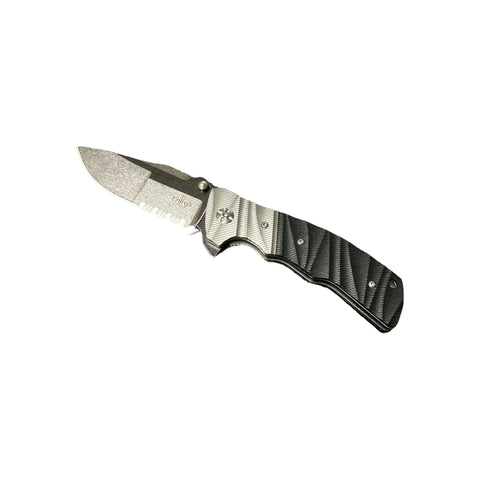 COLTELLO RICHIUDIBILE CON FODERO MANICO IN G10 LAMA SEGHETTATA- THIRD