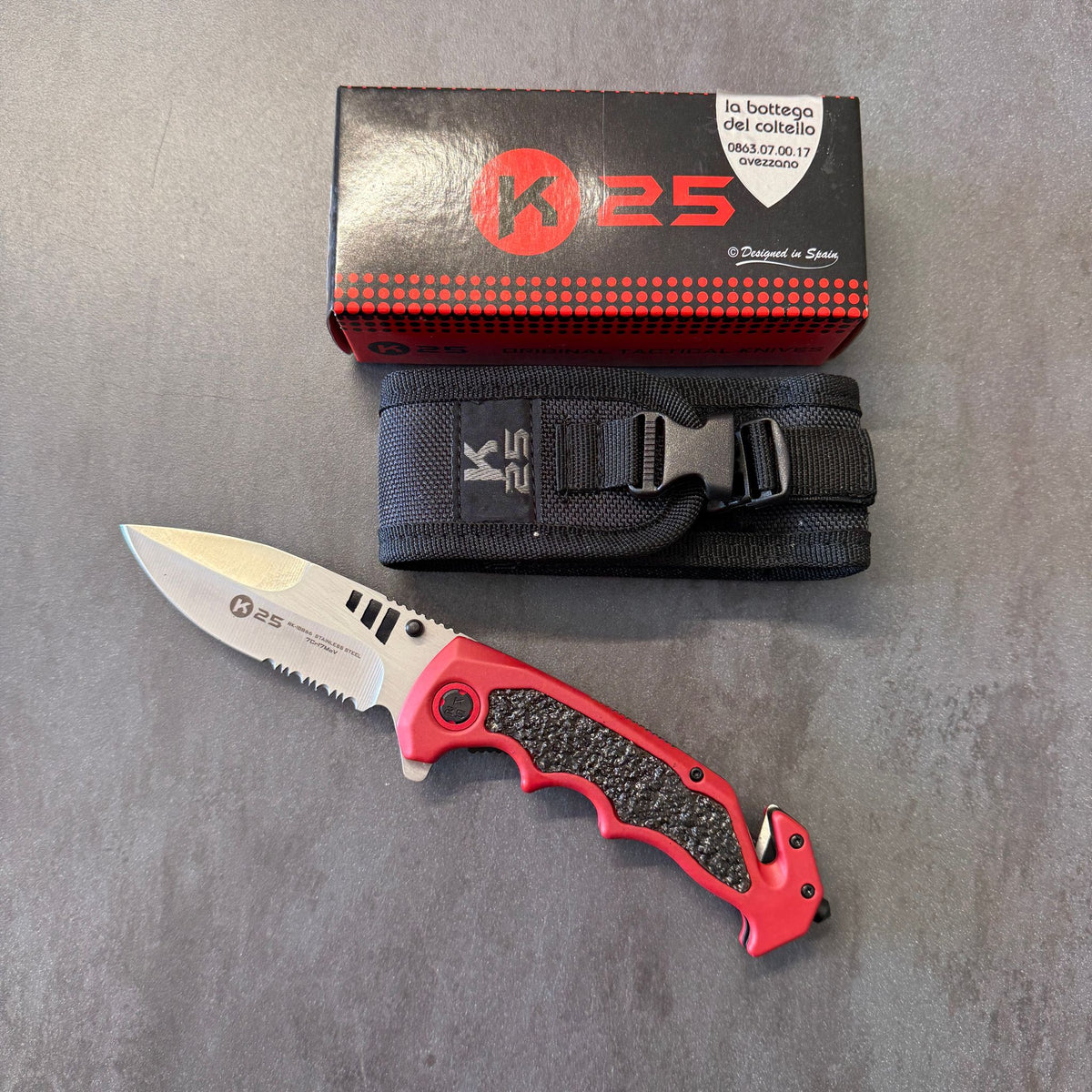Coltello Soccorso - K25 - FRANGIVETRO TAGLIACINTA Red