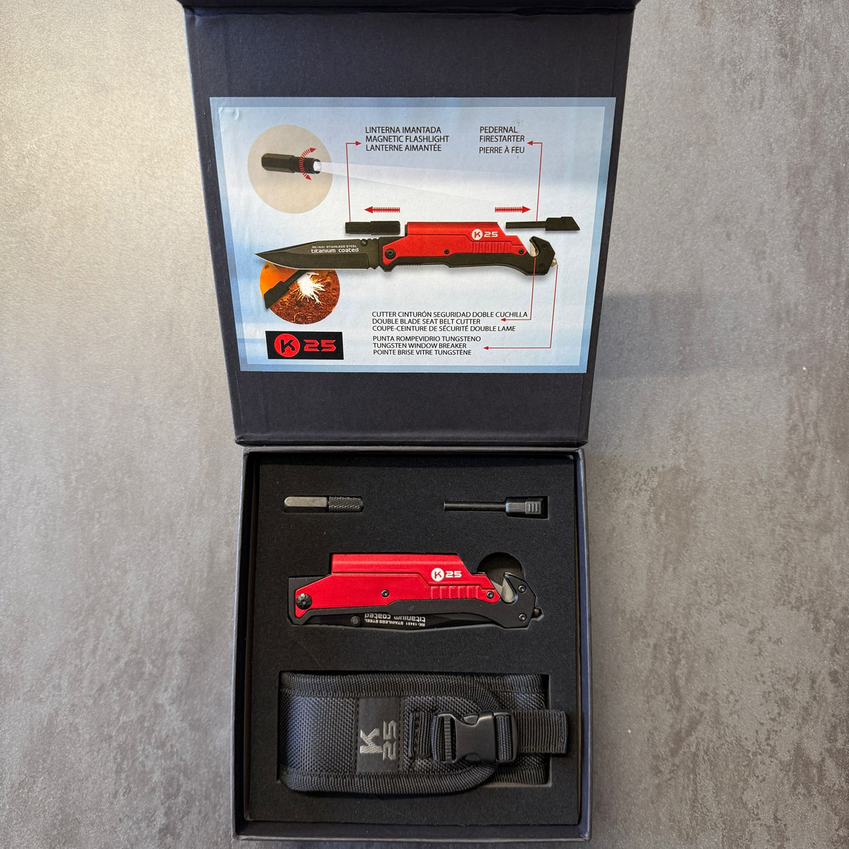Coltello Soccorso Pro - K25 - FRANGIVETRO TAGLIACINTA Red