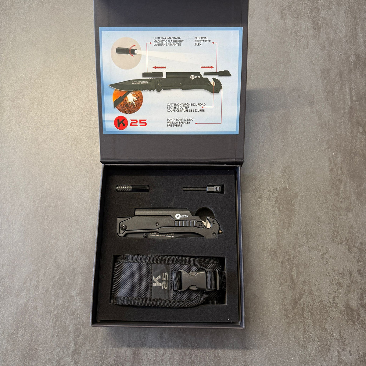 Coltello Soccorso Pro - K25 - FRANGIVETRO TAGLIACINTA Black
