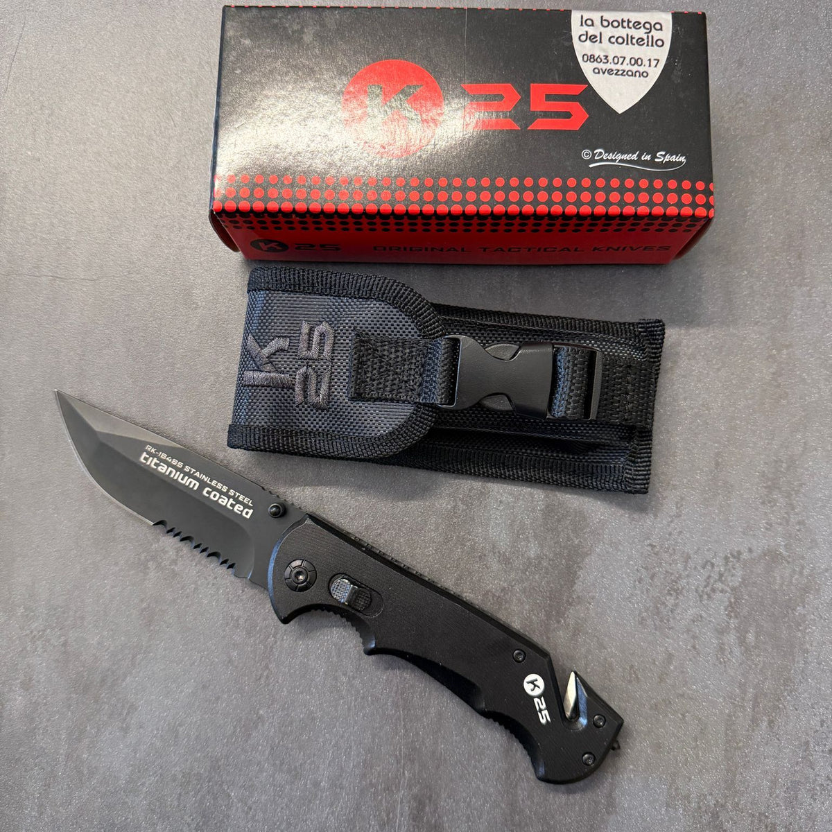 Coltello Soccorso Tattico - K25 - FRANGIVETRO TAGLIACINTA Black 2